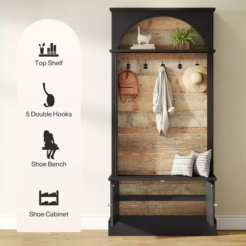 Porte-manteau Lantine de 70.86 avec banc, rangement d’entrée 4 en 1 : portemanteau, étagère à chaussures, banc pour entrée