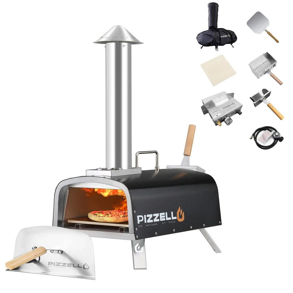 Four à pizza d’extérieur multi-combustible avec brûleur à gaz et compartiment à bois - 12 pouces