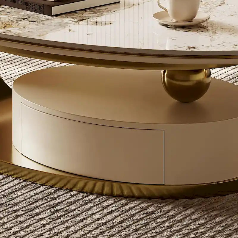 Tavolino da salotto ovale Modern Pandora 51 con piano in pietra sinterizzata lucida, tavolino di lusso con gambe in acciaio inossidabile per il soggiorno