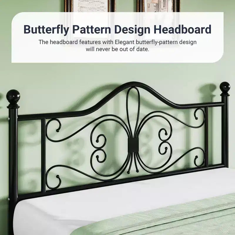 Metalen kinderbedframe met vlinderhoofdbord en -voetbord, geen bedbodem nodig