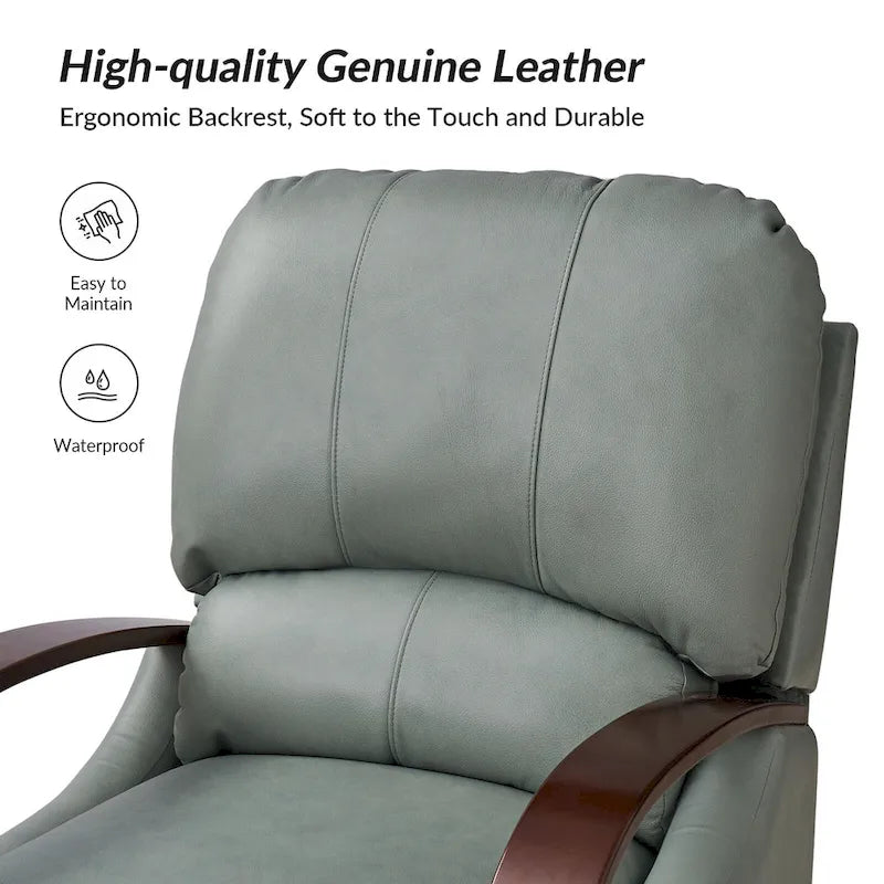Alex handmatige relaxfauteuil van echt sigarenkleurig leer in mid-century moderne stijl, met gebogen houten armleuningen