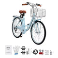 VEVOR Cruiser-Fahrrad, 7 Gänge, 26 Zoll, hellblaues Beach-Cruiser-Fahrrad mit großem Korb und Gepäckträger, sicheres und stabiles Cruiser-Fahrrad, hellblau