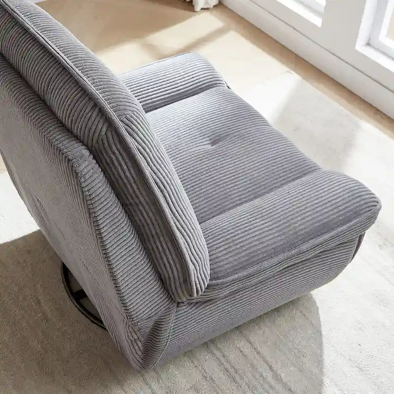 Drehsessel mit Cordbezug, Schaukelfunktion und Fußstütze fürs Wohnzimmer
