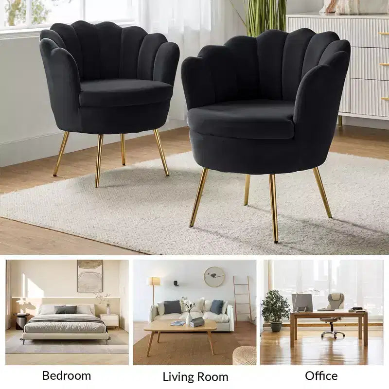 Fauteuil tonneau confortable avec pieds en métal doré, fauteuil d’appoint pour le salon