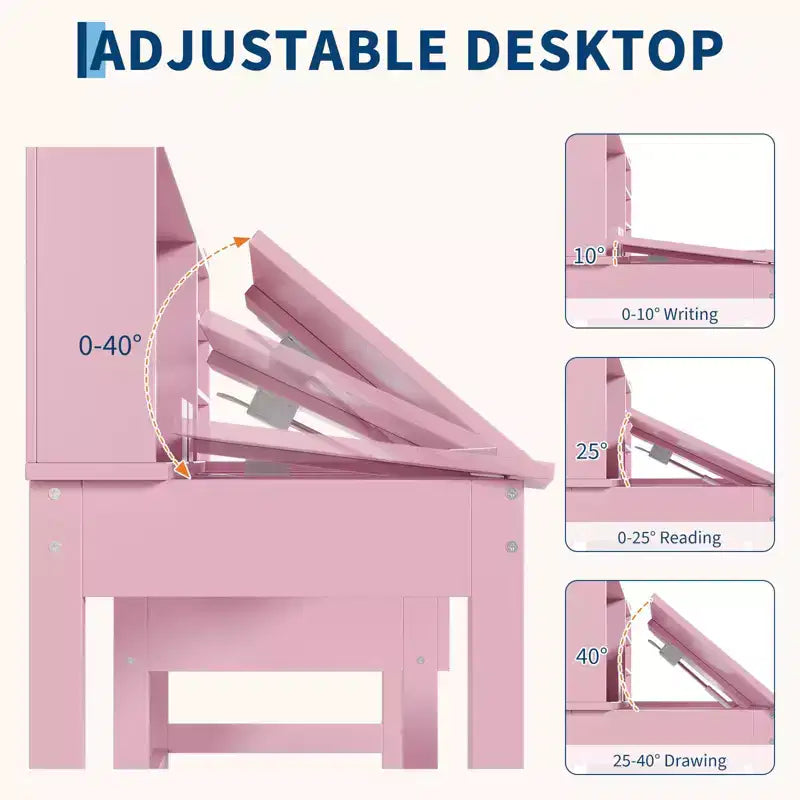 Schreibtisch- und Stuhlset für Kinder, hölzerner Lerntisch mit verstellbarer, neigbarer Tischplatte, Schubladen und Korktafel - Lernschreibtisch-Set für Kinder