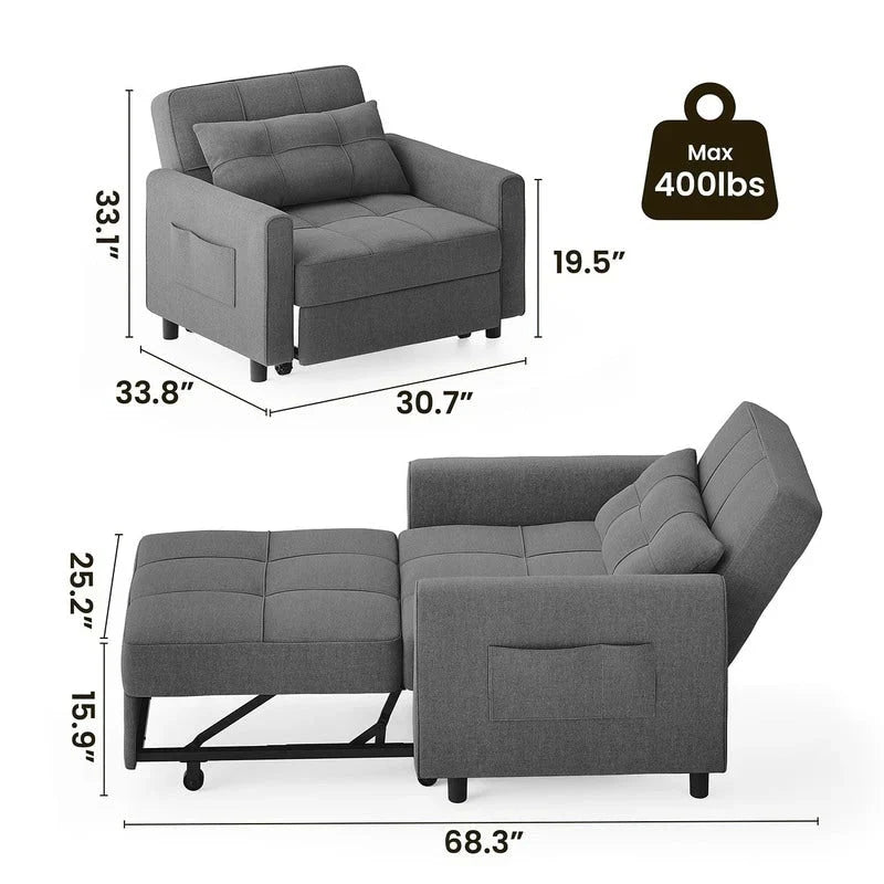 Divano letto trasformabile 3 in 1 con schienale regolabile, poltrona-divano estraibile, letto pieghevole convertibile per soggiorno