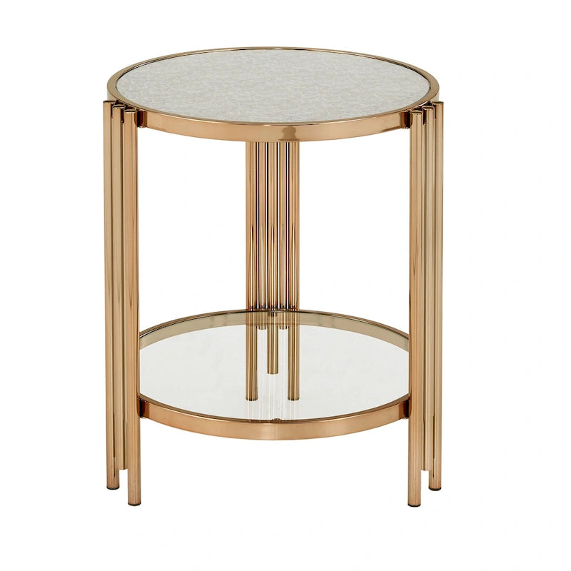 Tavolino Bruges di iNSPIRE Q Bold, finitura oro champagne, vetro testurizzato e ripiano