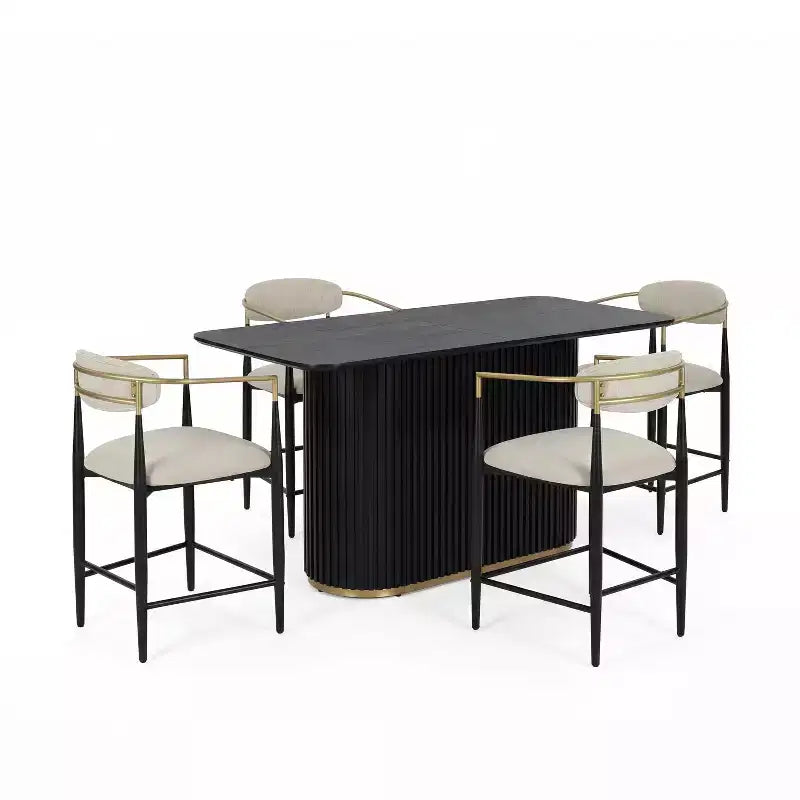 Christopher Knight Home Iwinie modernes 5-teiliges Esszimmer-Set mit rundem Holztisch mit Säulenfuß und gepolsterten Metall-Barhockern