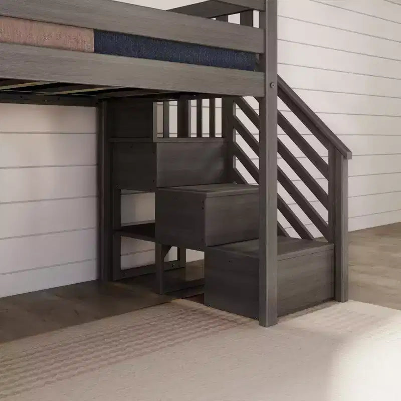 Letto a soppalco basso singolo per bambini con scivolo e scale, in legno massello, 14 sponde di sicurezza, capacità di 400 lb