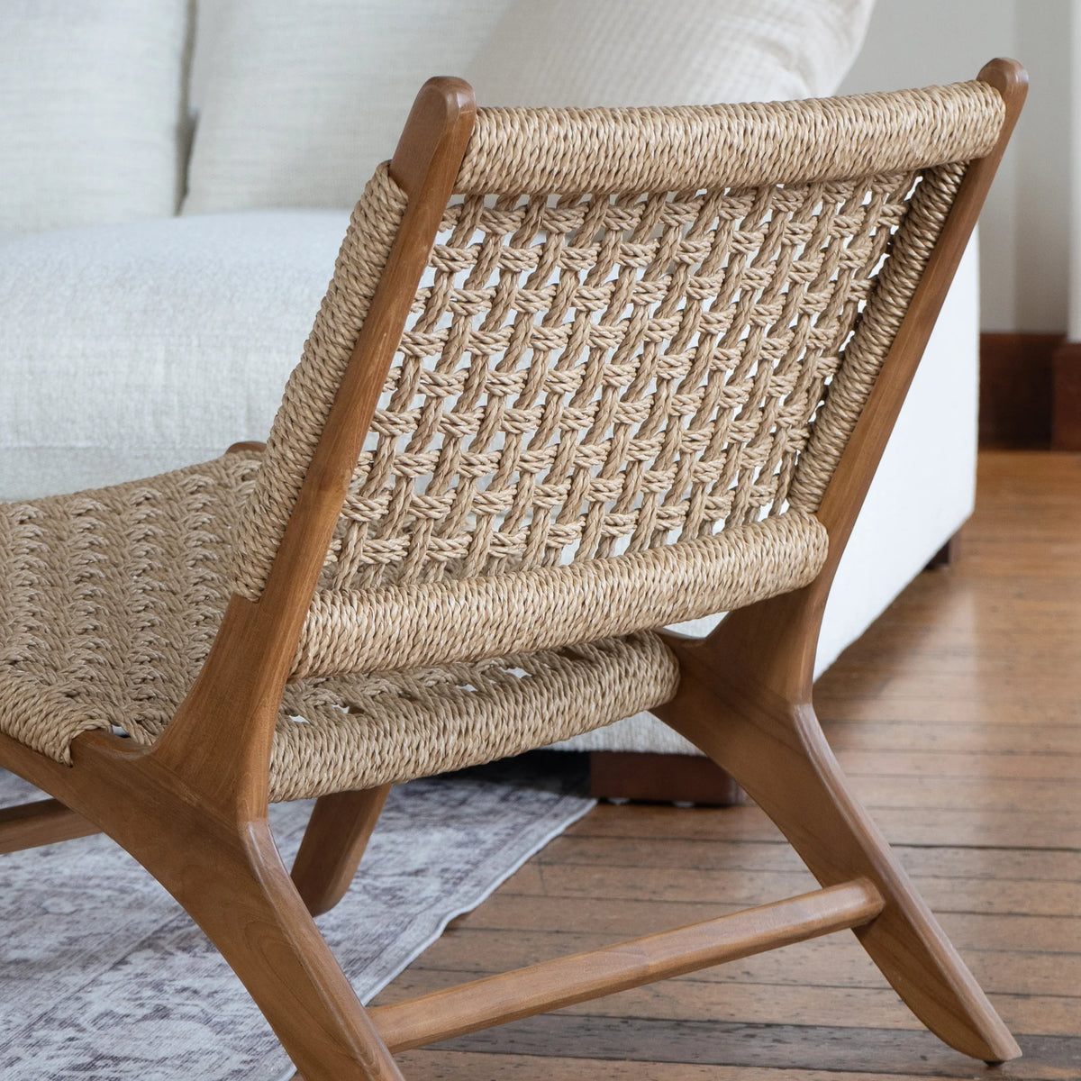 Poltrona lounge rustica in teak con intreccio - da esterno