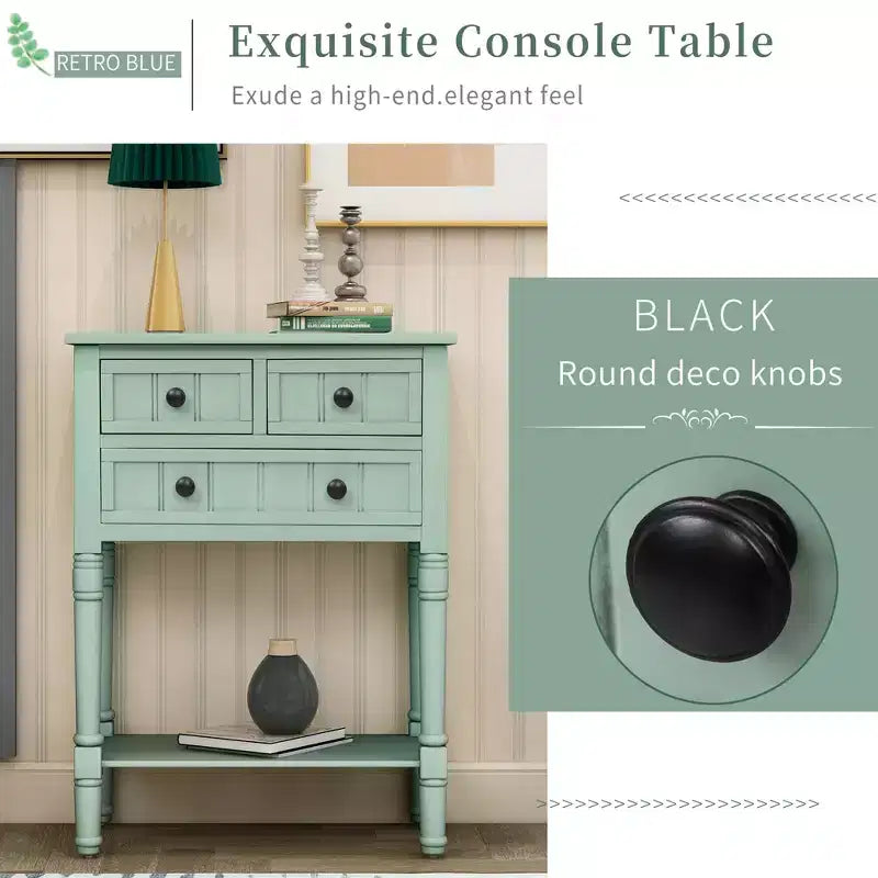 Console étroite de 23.7in avec 3 tiroirs et une étagère, table de canapé pour petit espace, entrée ou salon