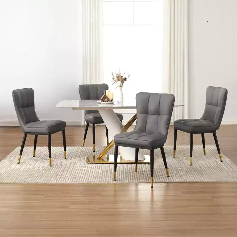 Bekrvio eetkamerstoelen set van 6, moderne gestoffeerde zitting van imitatieleer met hoge rugleuning, metalen poten, keukenstoelen zonder armleuningen voor woon- en eetkamer