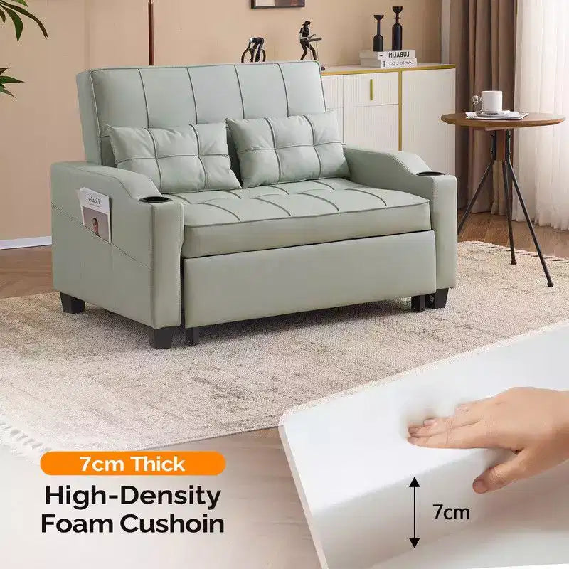 Gepolsterte, umwandelbare Schlafcouch mit Relaxfunktion aus Cat's-Claw-Leder, Kissen inklusive, für kleine Räume