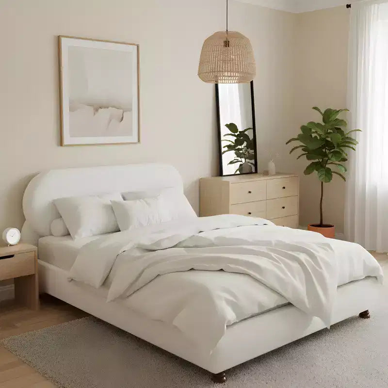 Letto moderno Christopher Knight Home Matteo in legno di rubberwood con rivestimento in tessuto bouclé