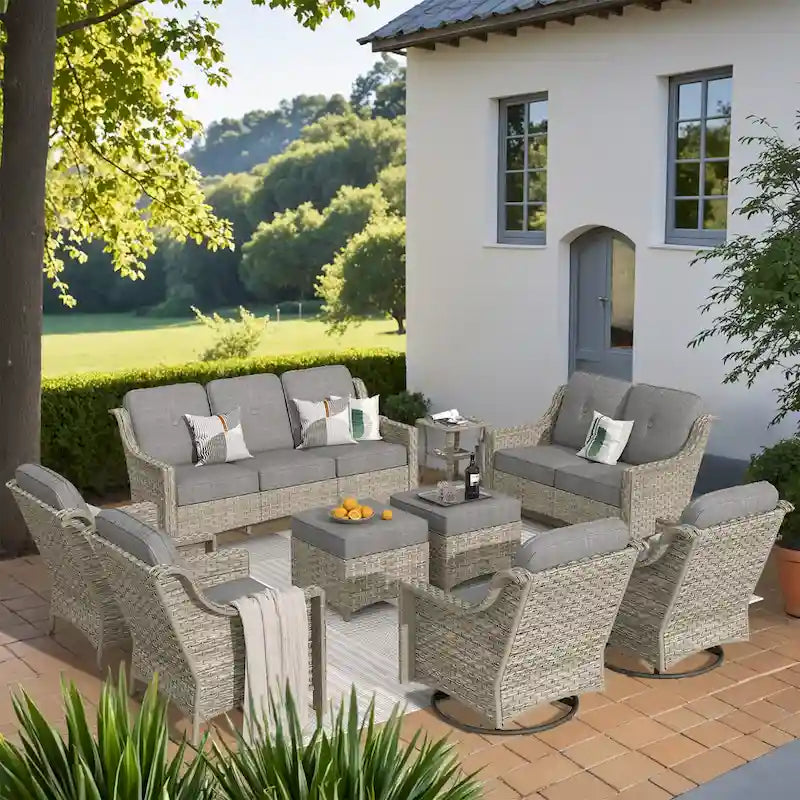 Ensemble de mobilier de jardin extérieur XIZZI de 9 pièces avec fauteuil pivotant