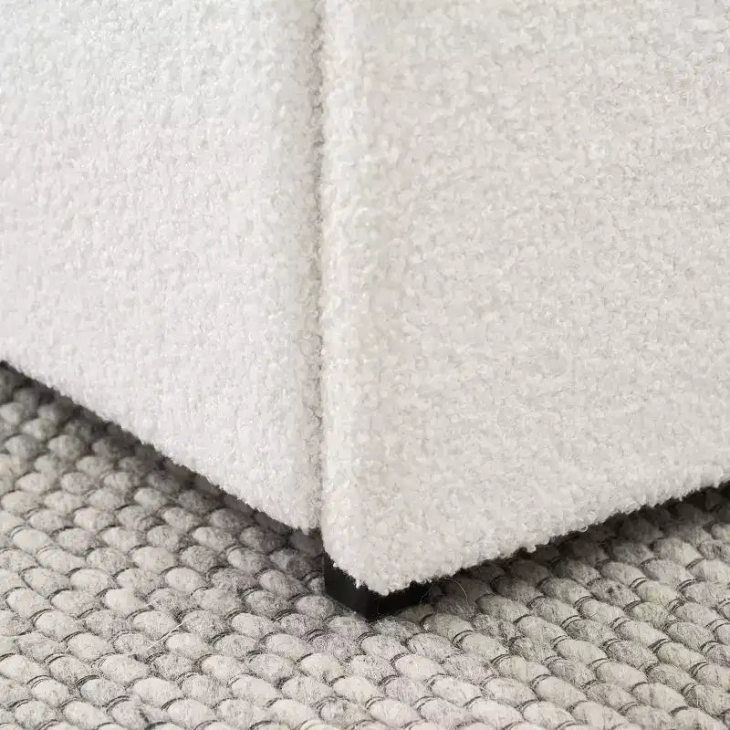 Lit moderne grand format queen en tissu bouclé avec tiroirs de rangement