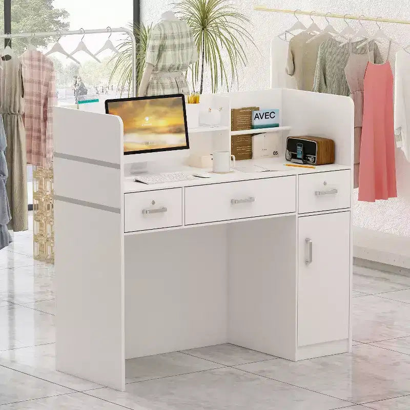 Bureau d'accueil en forme de L Famapy, poste de travail multifonctionnel