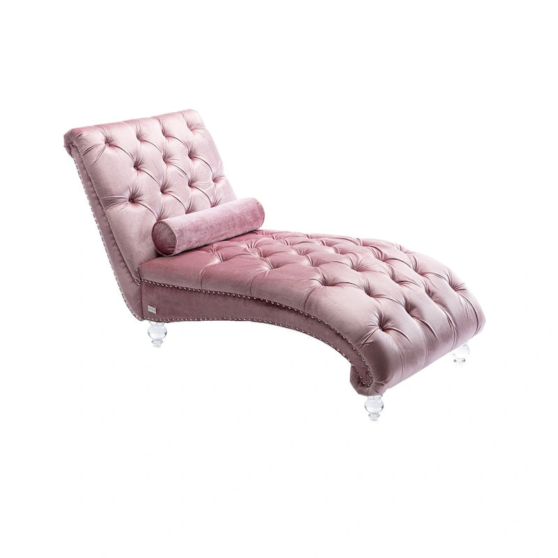 Gepolsterte Samt-Chaiselongue mit Knopfheftung, Liegefunktion, Kissen und Acrylfüßen