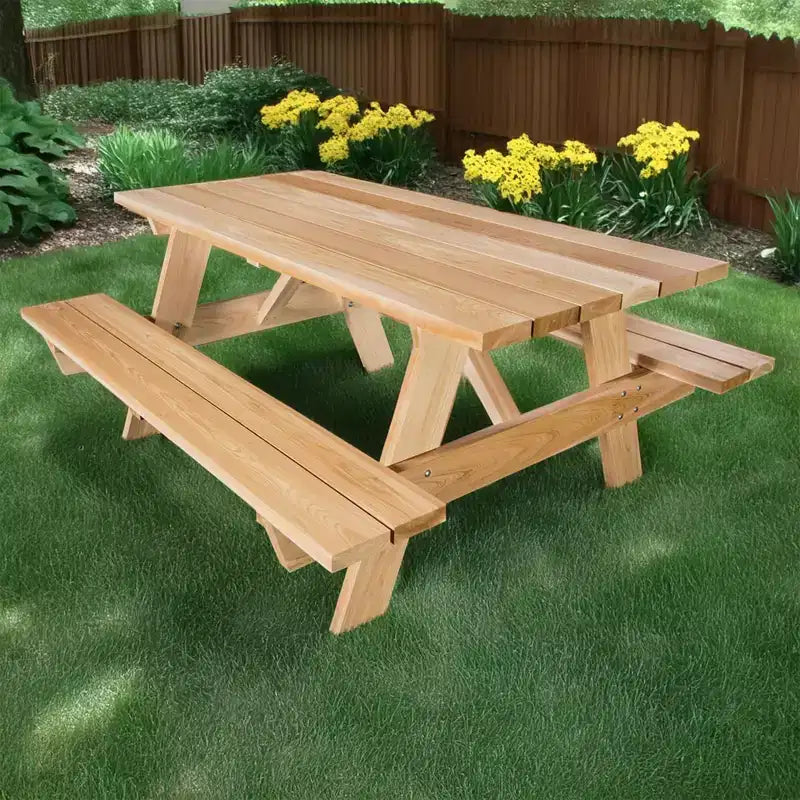 Table de pique-nique d'extérieur All Things Cedar de 6 pieds, ensemble de bancs de terrasse en bois fabriqué à la main pour le camping, les fêtes dans le jardin ou les rassemblements d'avant-match, cèdre rustique