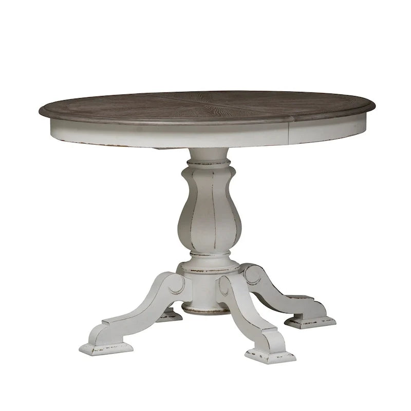 Tavolo da pranzo rotondo Magnolia Manor con base a colonna e prolunghe - 2 finiture