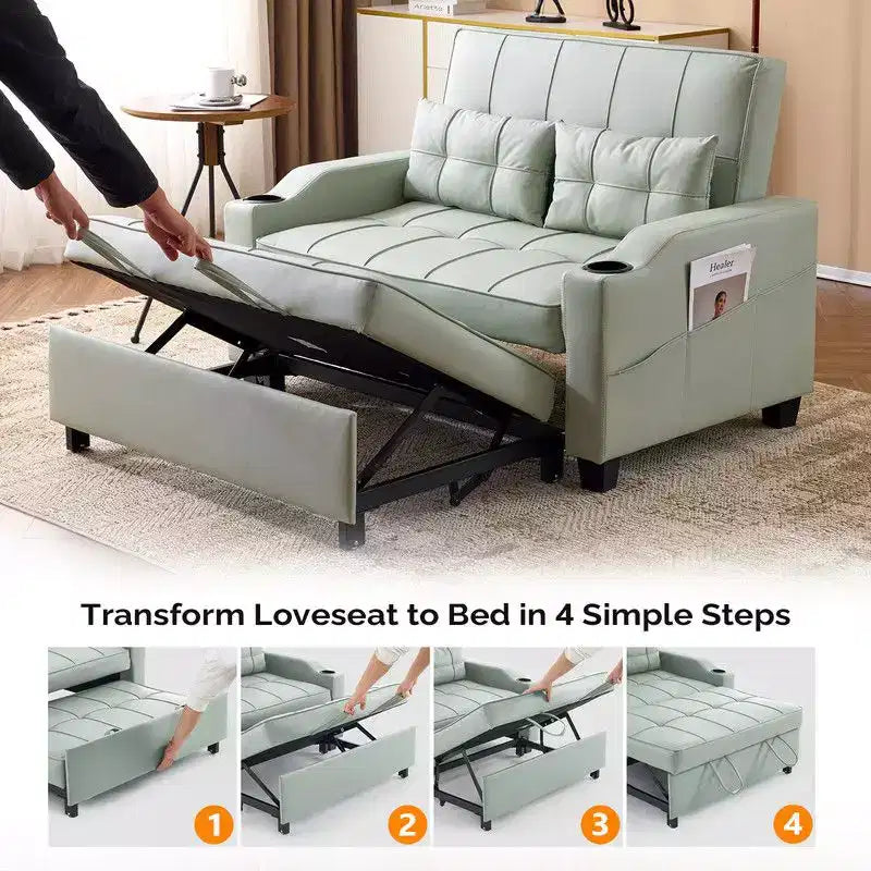 Gepolsterte, umwandelbare Schlafcouch mit Relaxfunktion aus Cat's-Claw-Leder, Kissen inklusive, für kleine Räume