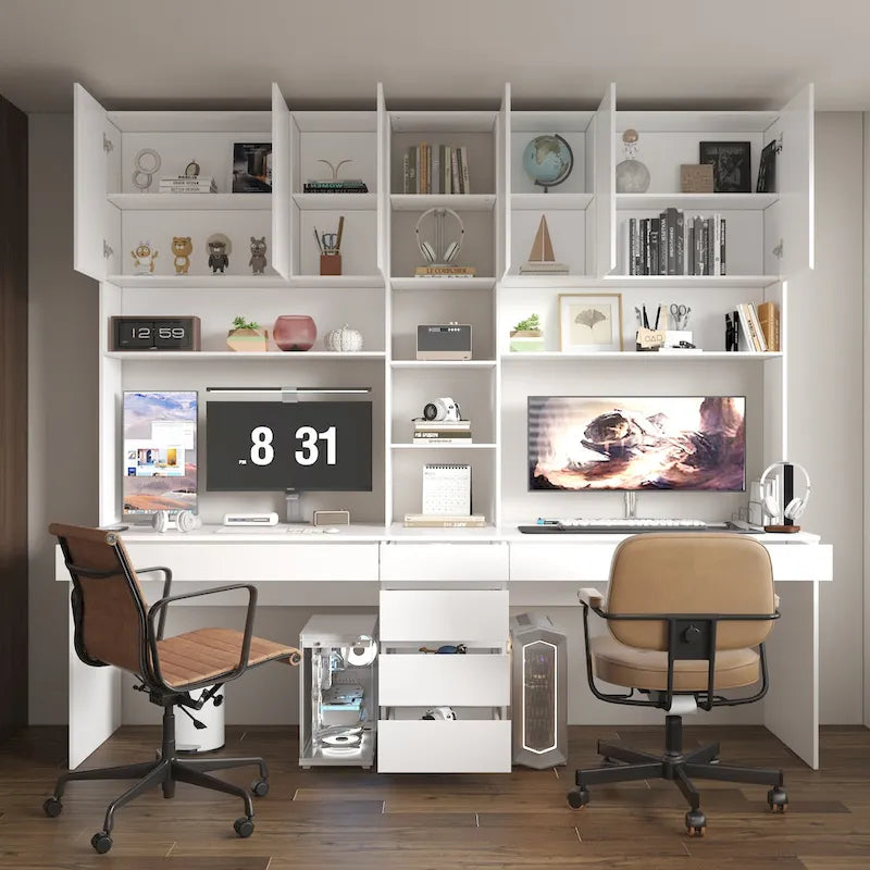Bureau moderne spacieux blanc pour deux personnes, pour le jeu et le travail