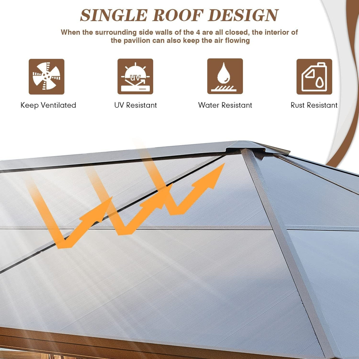 Gazebo EROMMY con tetto rigido, pergola da esterno con doppio tetto, rete e tende, copertura robusta per patio, giardino e feste in piscina