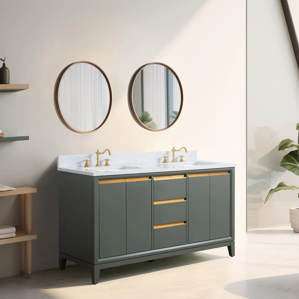Meuble-lavabo de salle de bain Vanity Art avec lavabo en céramique et comptoir en marbre reconstitué