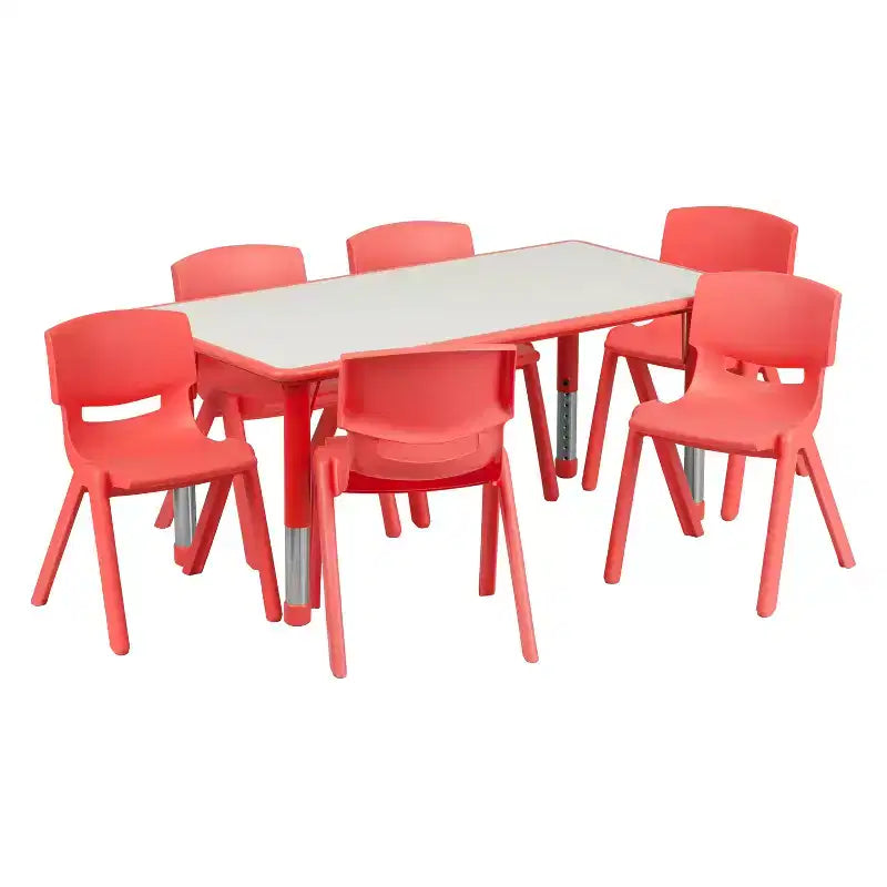 Emma und Oliver, rechteckiger höhenverstellbarer Aktivitätstisch aus Kunststoff, 23.625W x 47.25L, Set mit 6 Stühlen