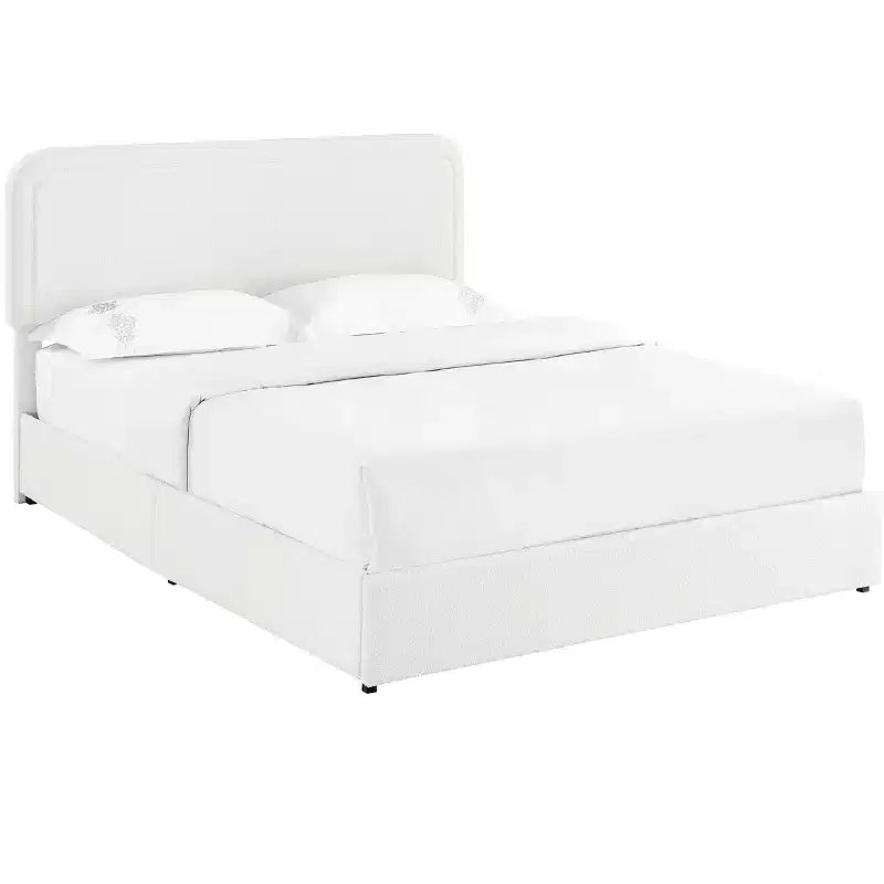 Lit moderne grand format queen en tissu bouclé avec tiroirs de rangement