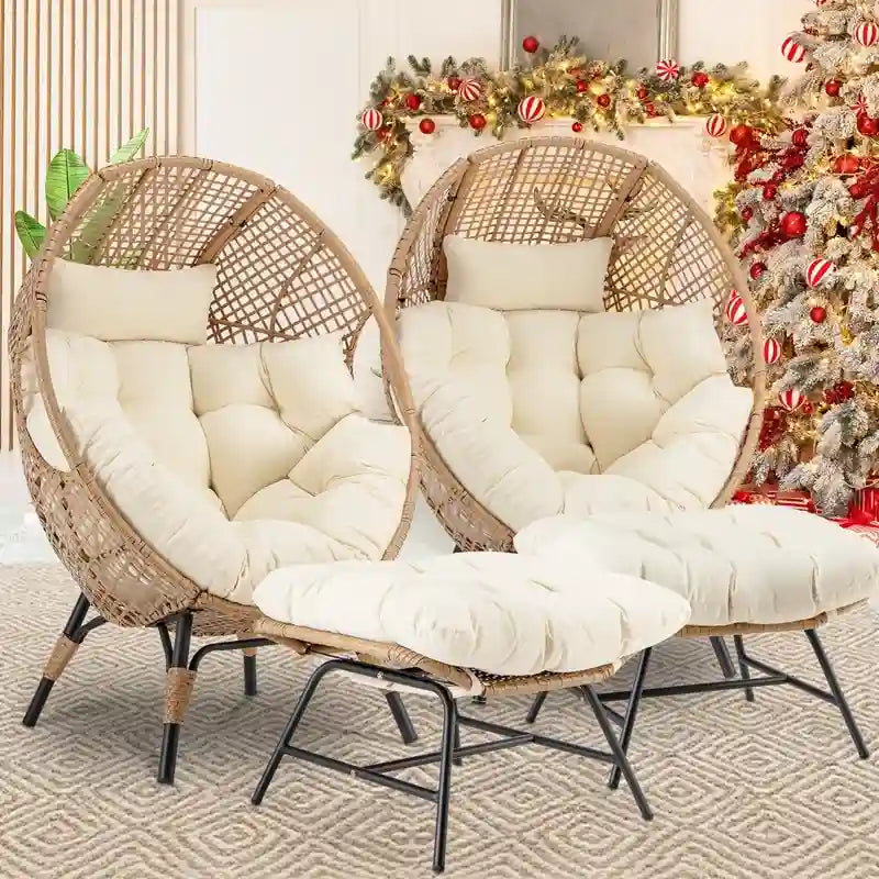 Fauteuil œuf d’intérieur FINCATI, fauteuil œuf d’extérieur supportant 440 lb, fauteuil œuf grand format avec pouf, fauteuil œuf luxueux et confortable avec repose-pieds