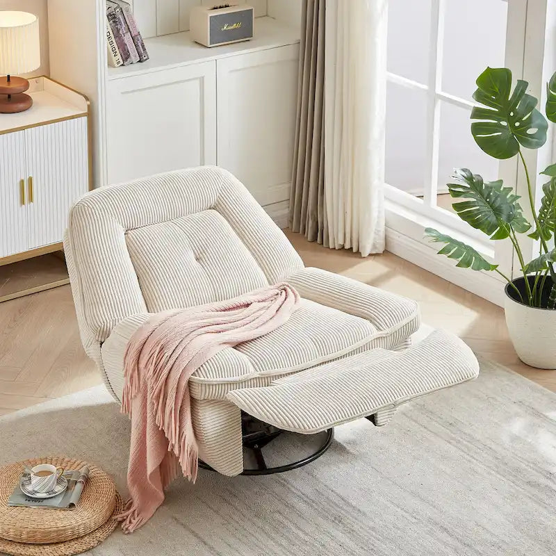 Drehsessel mit Cordbezug, Schaukelfunktion und Fußstütze fürs Wohnzimmer