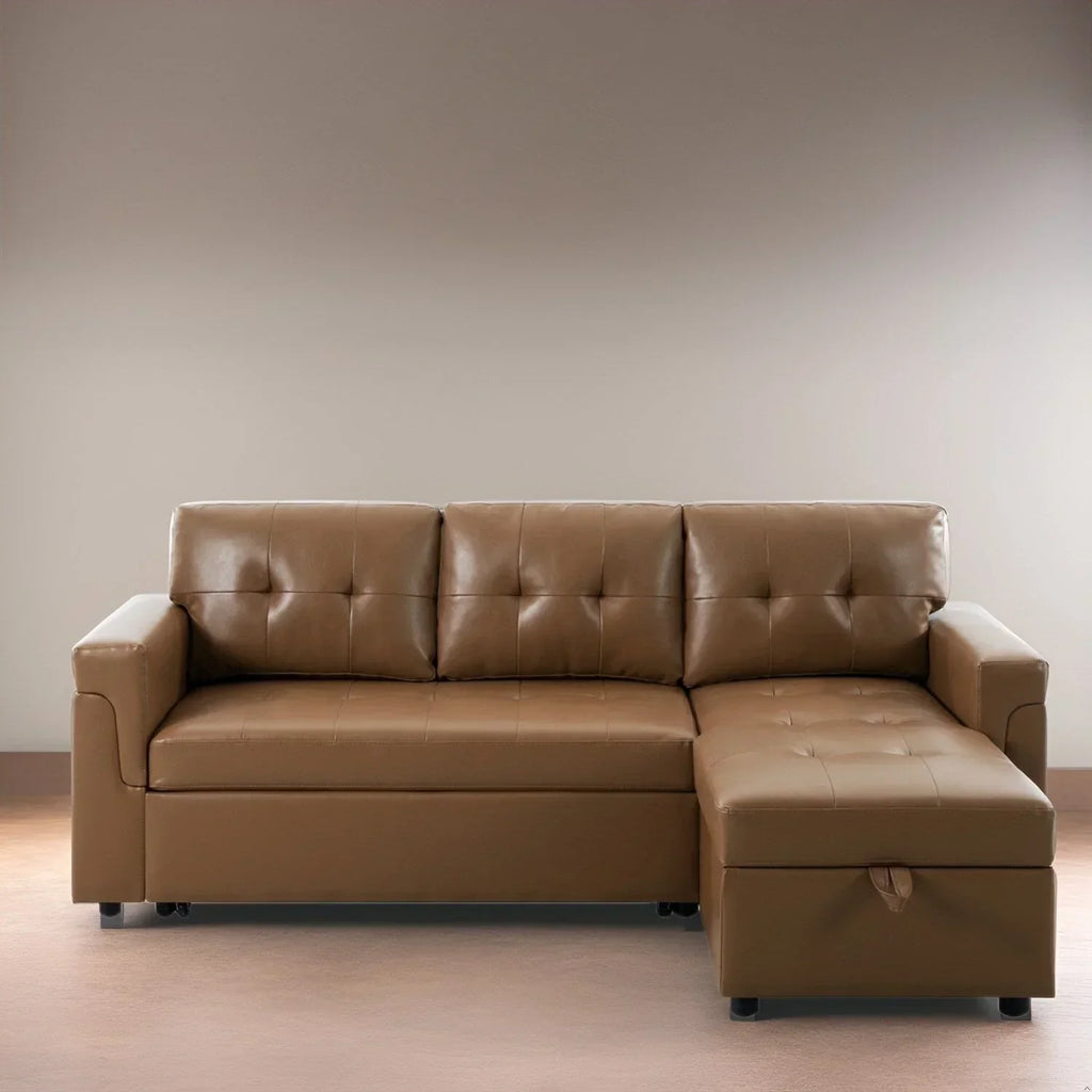Convertible Reversible Sectional Sofa with Pull-Out Sleeper Bed, Hidden Storage Chaise, and Durable Legs