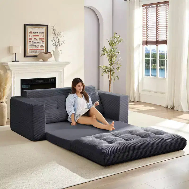 Canapé-lit futon convertible 2-en-1 Mjkone de 71', en tissu côtelé, pliable et capitonné avec boutons, canapé-lit deux places gain de place