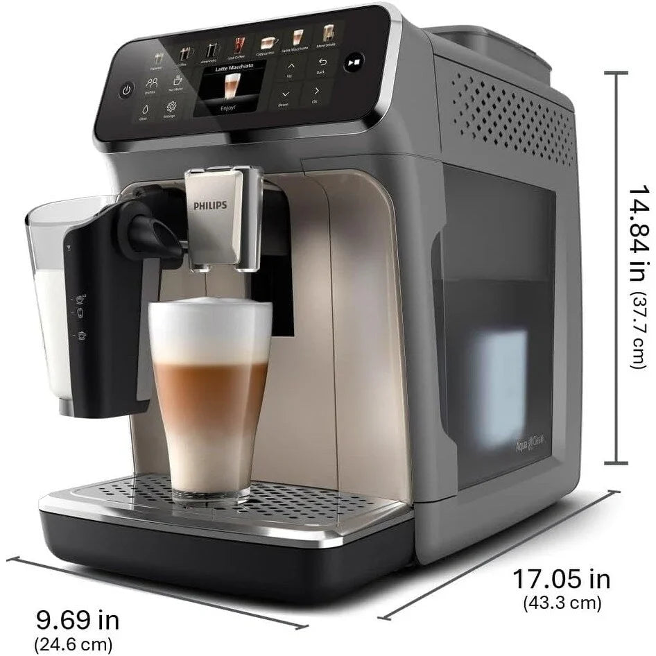 Macchina da caffè espresso premium, 12 bevande calde/fredde, sistema LatteGo, macinacaffè in ceramica, nero cromato