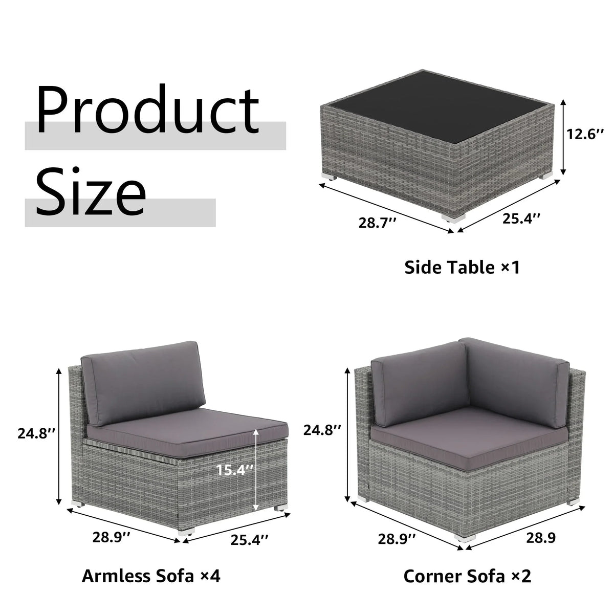 7-teiliges Outdoor-Ecksofaset aus Rattan und Stahl mit Kissen