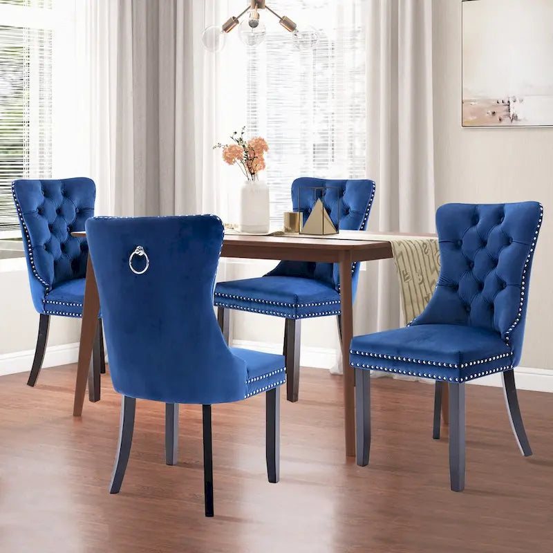 Lot de 6 chaises de salle à manger, chaises de cuisine en velours rembourré de luxe avec dossier et pieds en bois massif - N/A