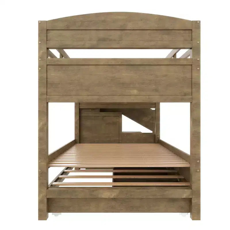Struttura letto a castello singolo Whisen XL con letto estraibile, letto a castello con contenitore, legno massello, scala contenitore, armadio, 3 cassetti, per bambini