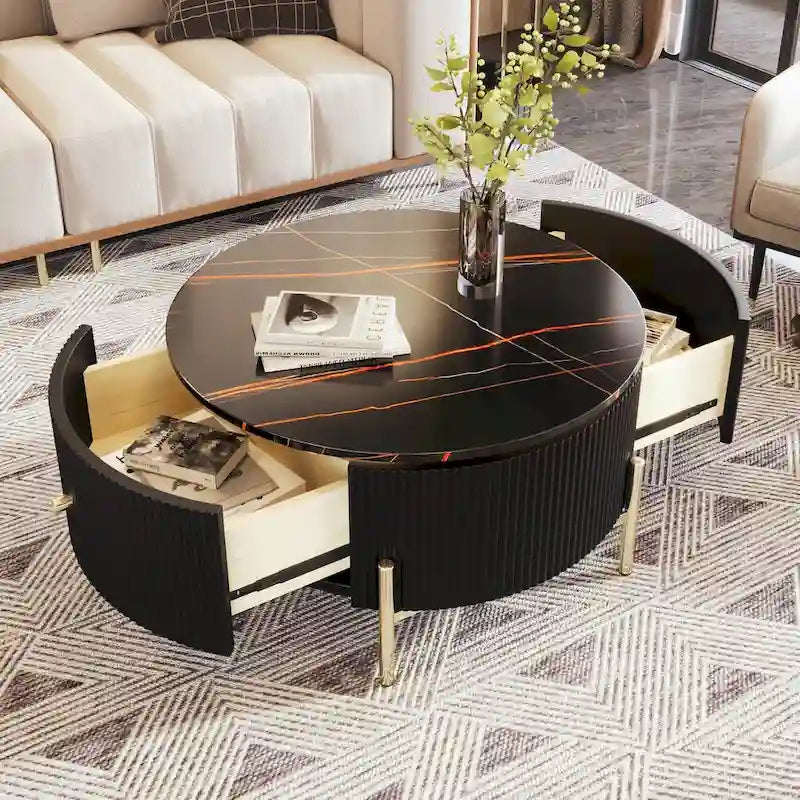 Table basse ronde moderne de 31.5 avec grand tiroir de rangement