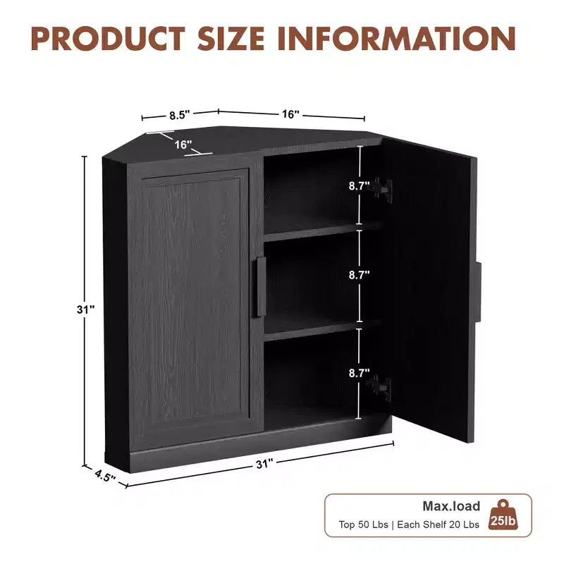 Dovelina hoekvitrinekast met verstelbare planken, dressoir, buffetkast, wijnkast, keuken- en eetkamerkast met houten deuren - 31H x 31W, 36H x 31W