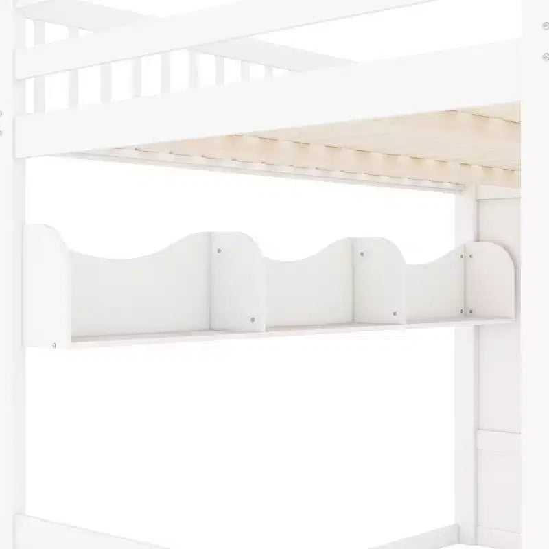 Queensize-Hochbett mit Treppe, Kleiderschrank und Ablagefächern - MDF, 650 lb