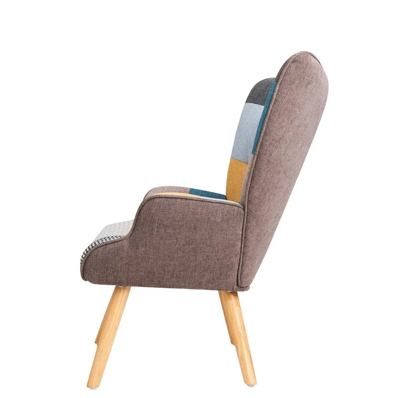 Akzentstuhl mit Hocker, Wohnzimmer-Stuhl- und Hocker-Set, bequemer Beistellsessel für das Schlafzimmer, kreativ zusammengesetzter Stoffbezug