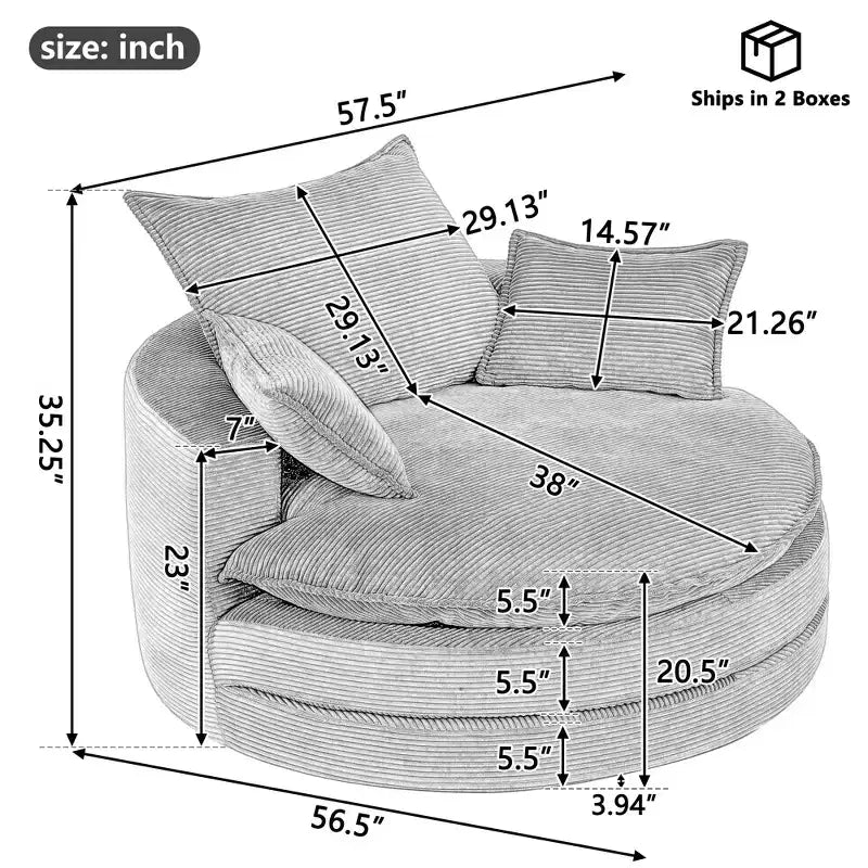 Fauteuil d’appoint pivotant à 360°, fauteuil tonneau rond pivotant avec coussin pour le salon