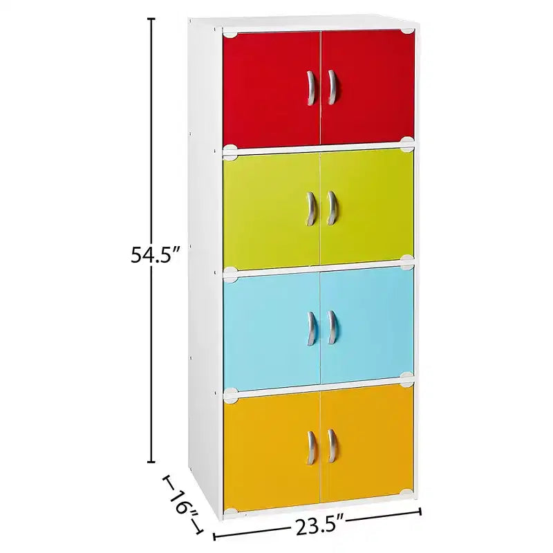 Bibliothèque-meuble de rangement fermé Hodedah HID44, robuste, avec 8 portes, à poser au sol, multifonction pour la maison et le bureau, finition bois de hêtre