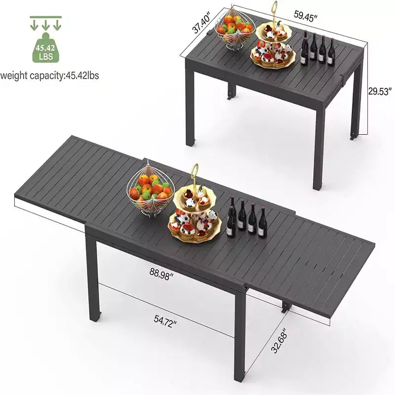 Table à manger Okak en aluminium pour patio, extensible, pour salle à manger et cuisine