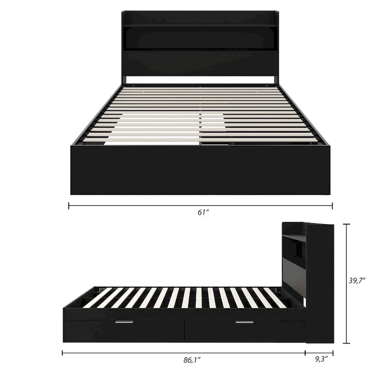 Letto con struttura a piattaforma Hunter con testiera