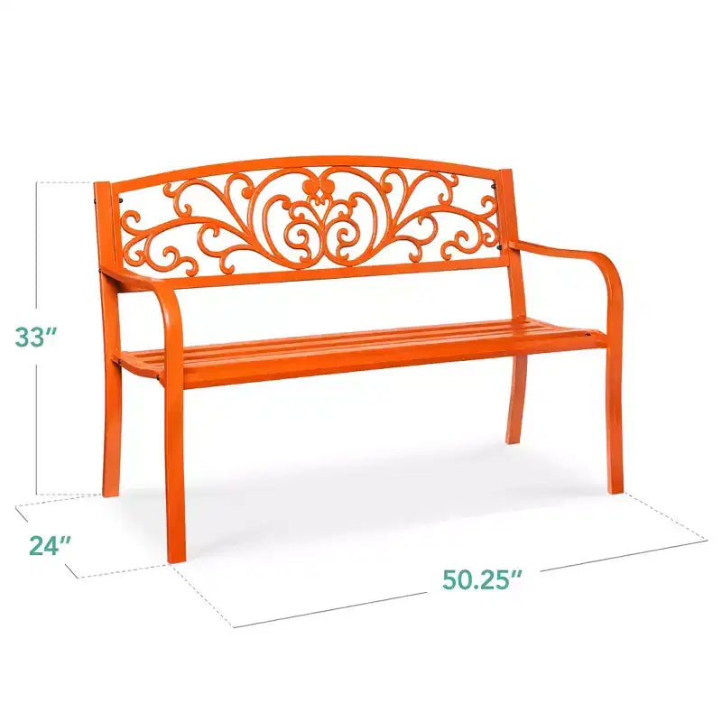 Best Choice Products Gartenbank aus Stahl für Terrasse und Veranda mit floral gestaltetem Rückenteil