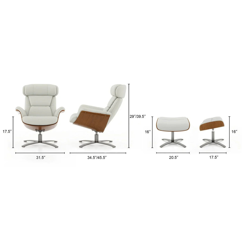 Fauteuil inclinable Jovan de 31.5 en cuir véritable avec ottoman
