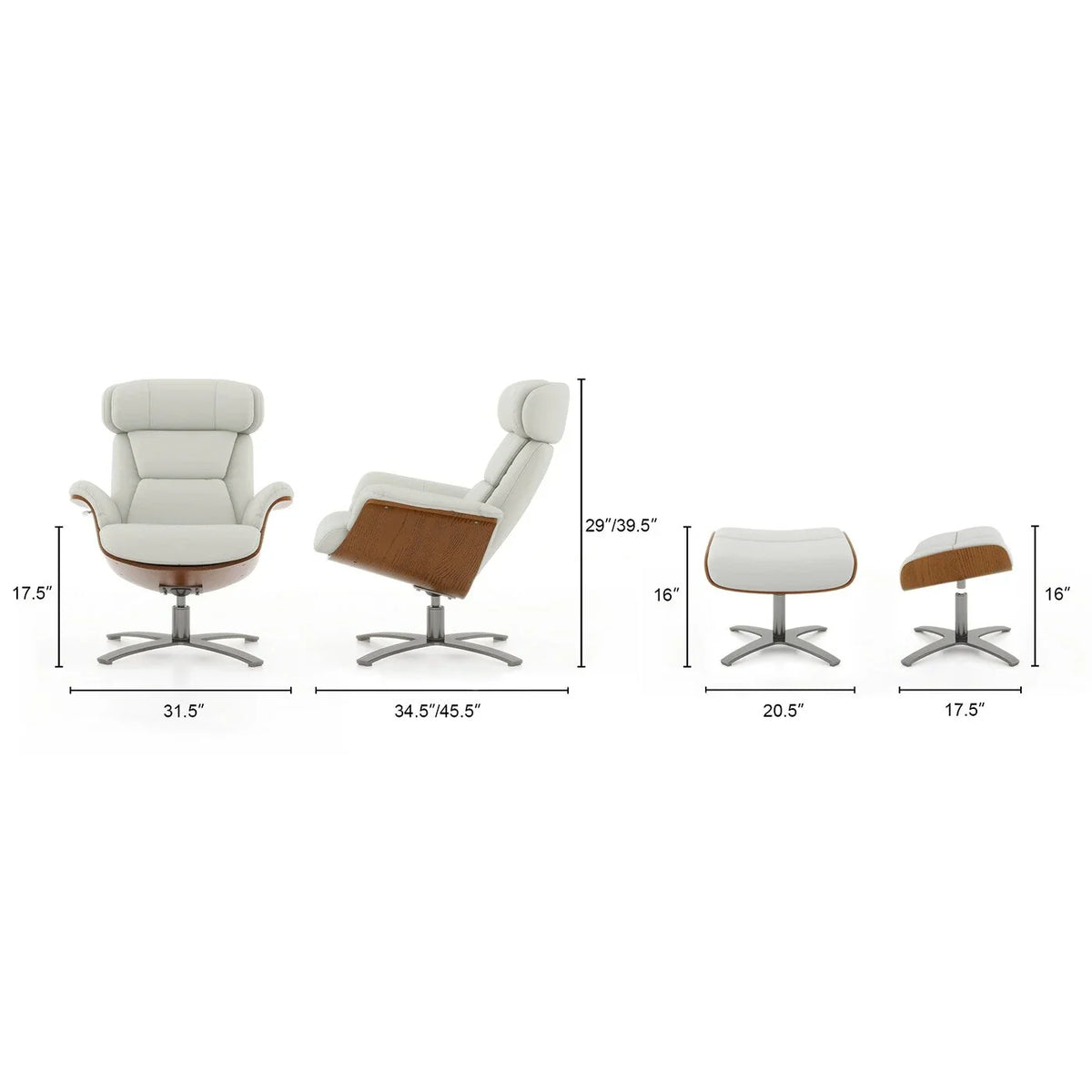 Fauteuil inclinable Jovan de 31.5 en cuir véritable avec ottoman