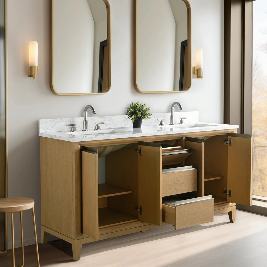 Meuble-lavabo de salle de bain Vanity Art avec lavabo en céramique et comptoir en marbre reconstitué